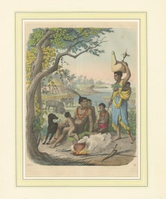 Lithograph of a South African Family Gathering: A Glimpse into 1852 Tribal Life