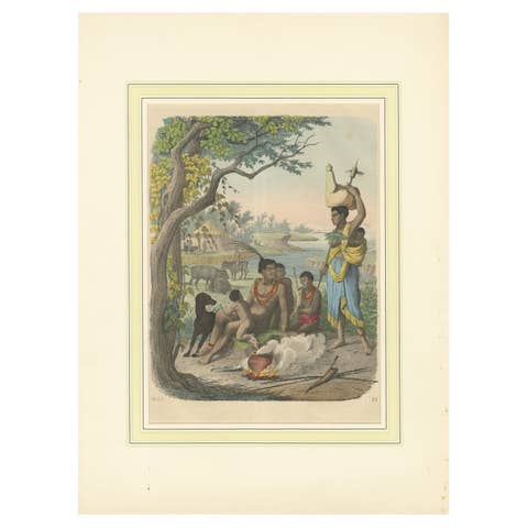 Lithograph of a South African Family Gathering: A Glimpse into 1852 Tribal Life