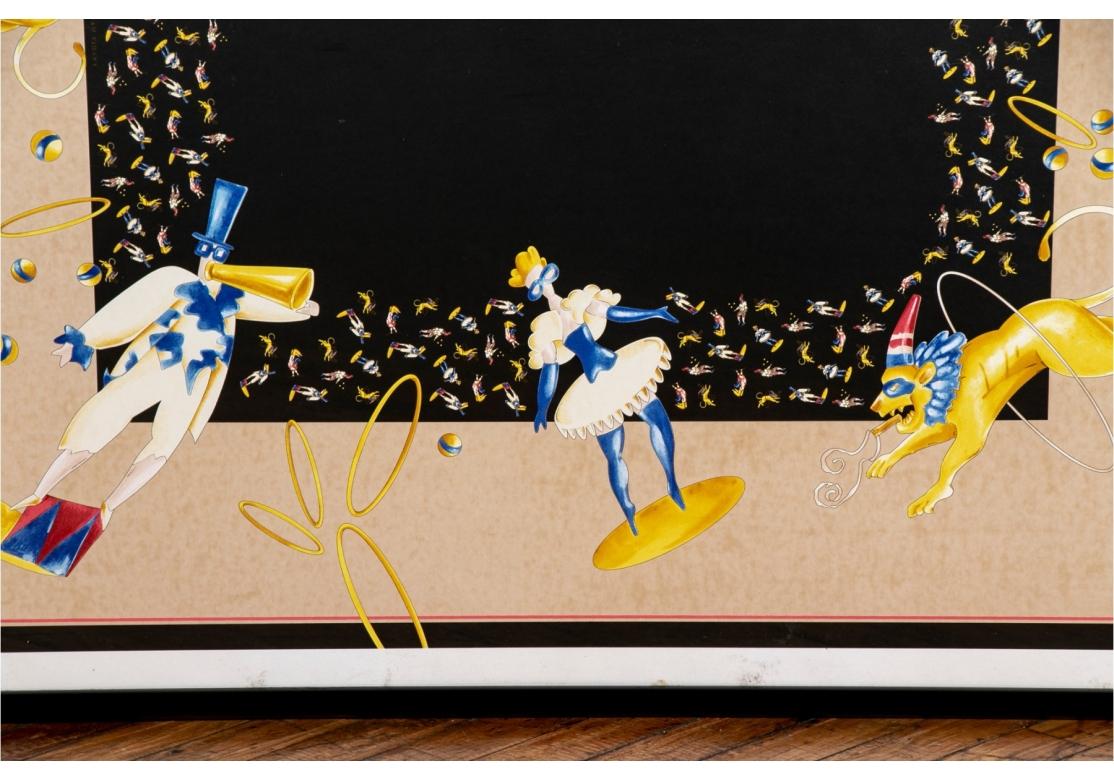 Framed Stefano Ricci lithograph of a fabric rendering possibly for a silk scarf with a Le Cirque design consistent with the plates designed by Adam Tihany.  
The litho is presented in a black metal frame and covered with acrylic.

Dimensions: 43