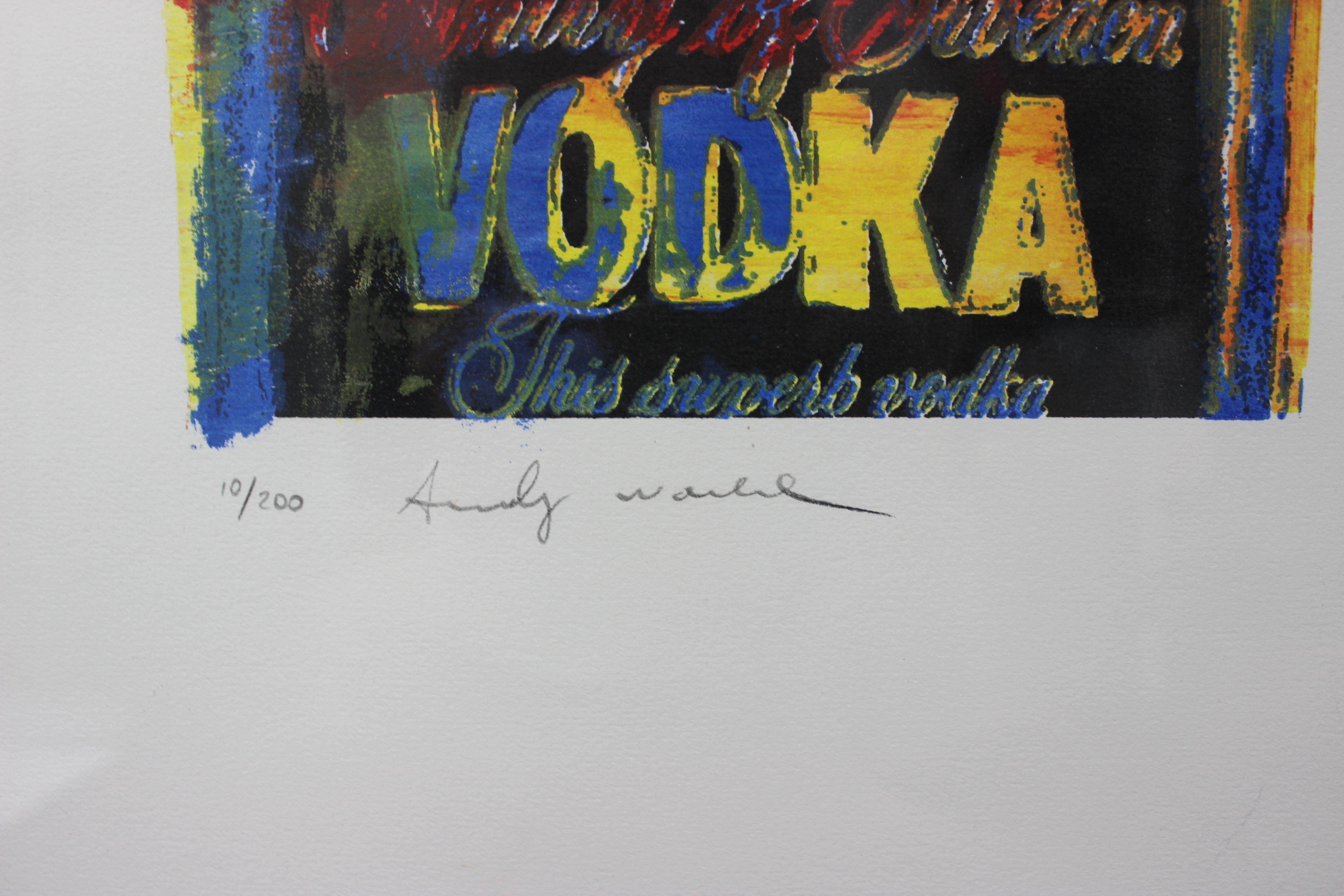 Américain Lithographie d'Absolute Vodka par Andy Warhol en vente
