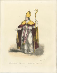 Lithograph of Évêque en Costume Pontifical (Bishop in Pontifical Robes), 1862