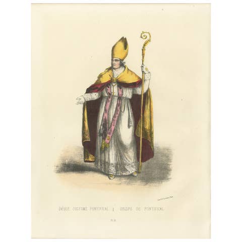 Lithograph of Évêque en Costume Pontifical (Bishop in Pontifical Robes), 1862