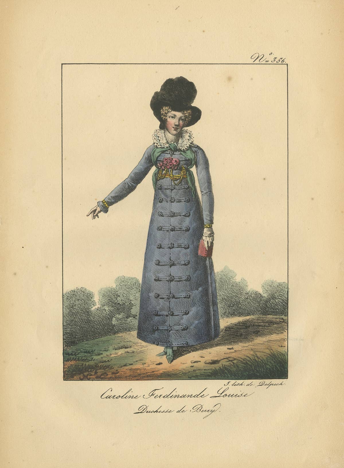 Lithograph of Italian Princess Marie-Caroline de Bourbon-Sicile, 1820