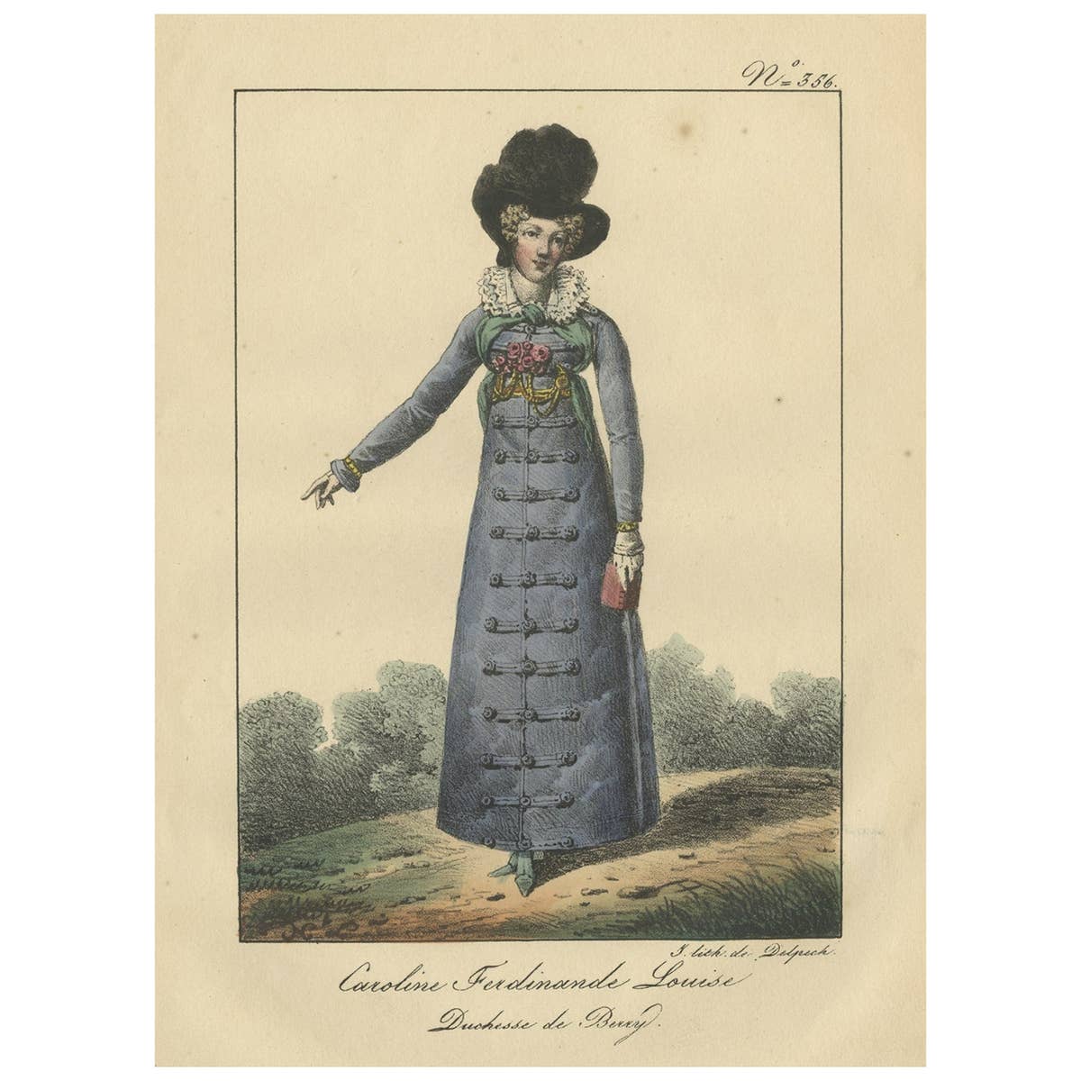 Lithograph of Italian Princess Marie-Caroline de Bourbon-Sicile, 1820
