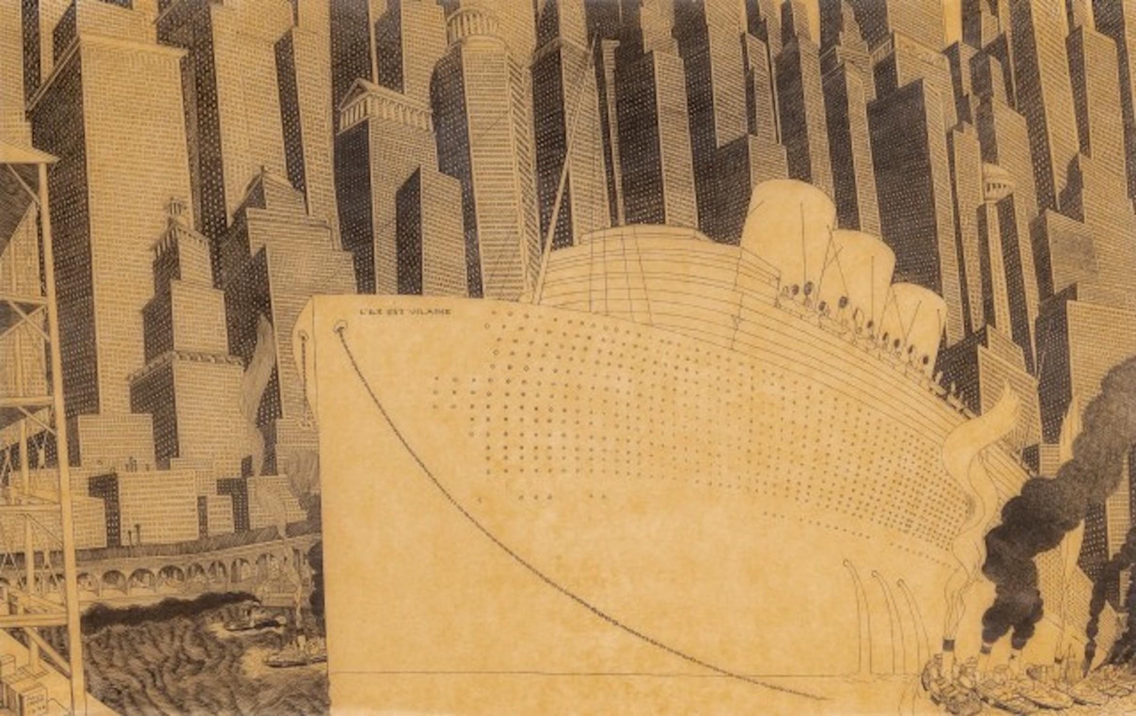 Art Deco Lithograph of Ocean Line 