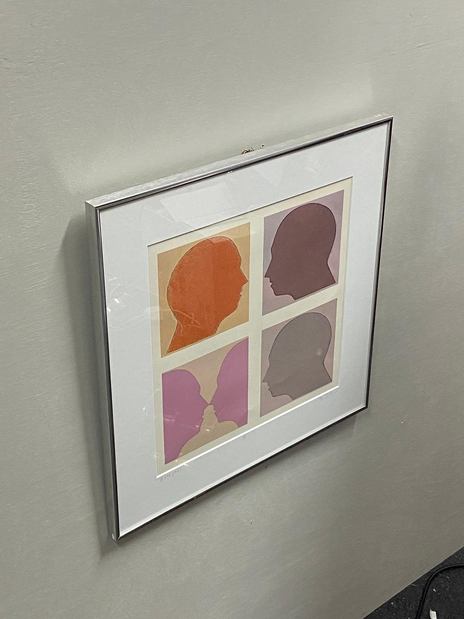 Late 20th Century Lithograph of Silhouette Faces by Beate Selzer For Sale
