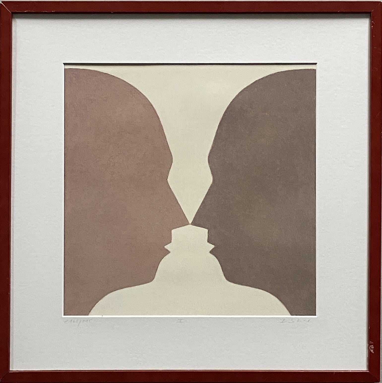Lithograph of Silhouette Faces by Beate Selzer For Sale 1