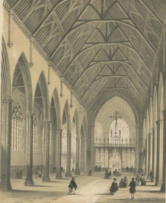 Lithograph of St. George's Church Interior Under Construction in London, 1843