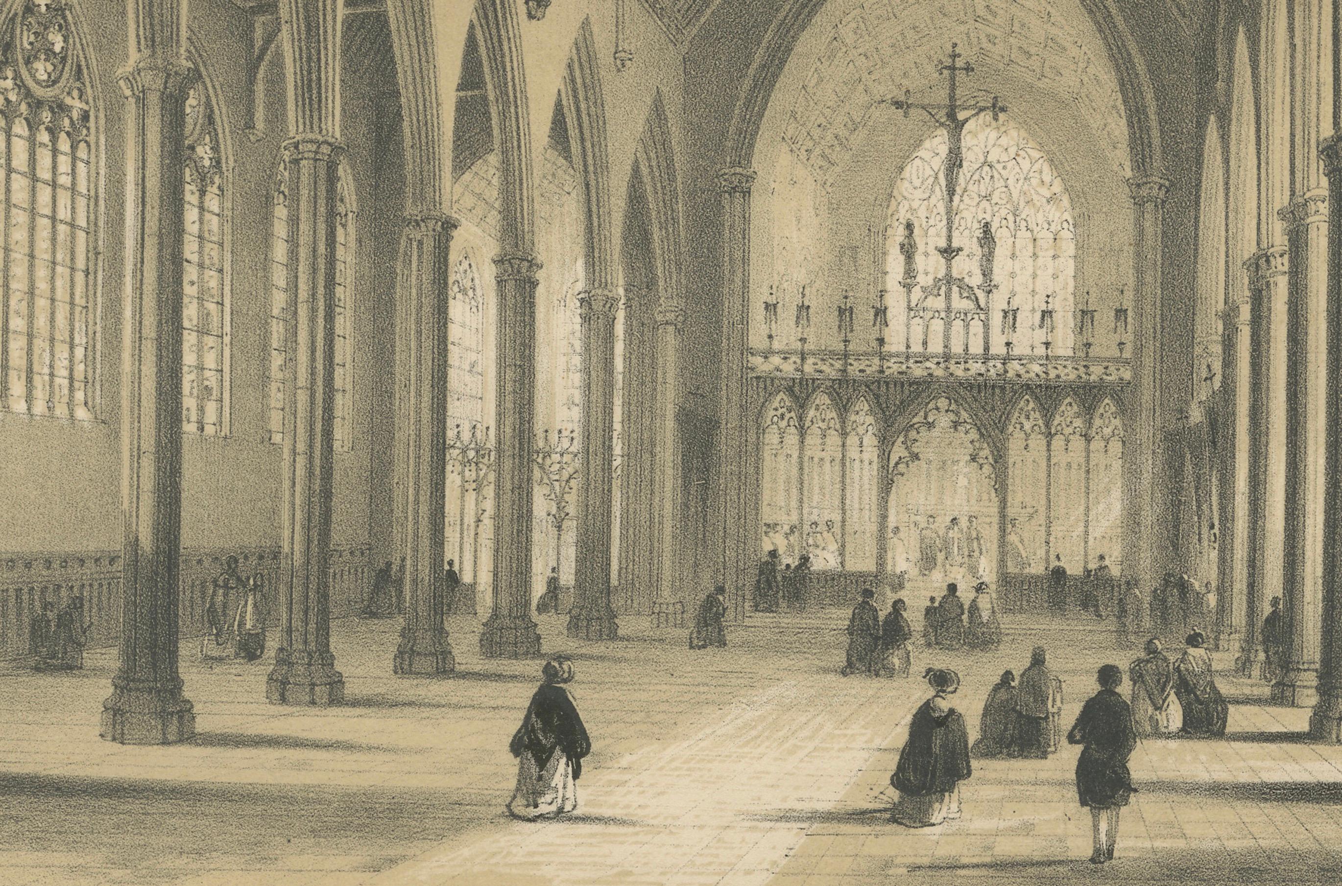 Mid-19th Century Lithograph of St. George's Church Interior Under Construction in London, 1843 For Sale
