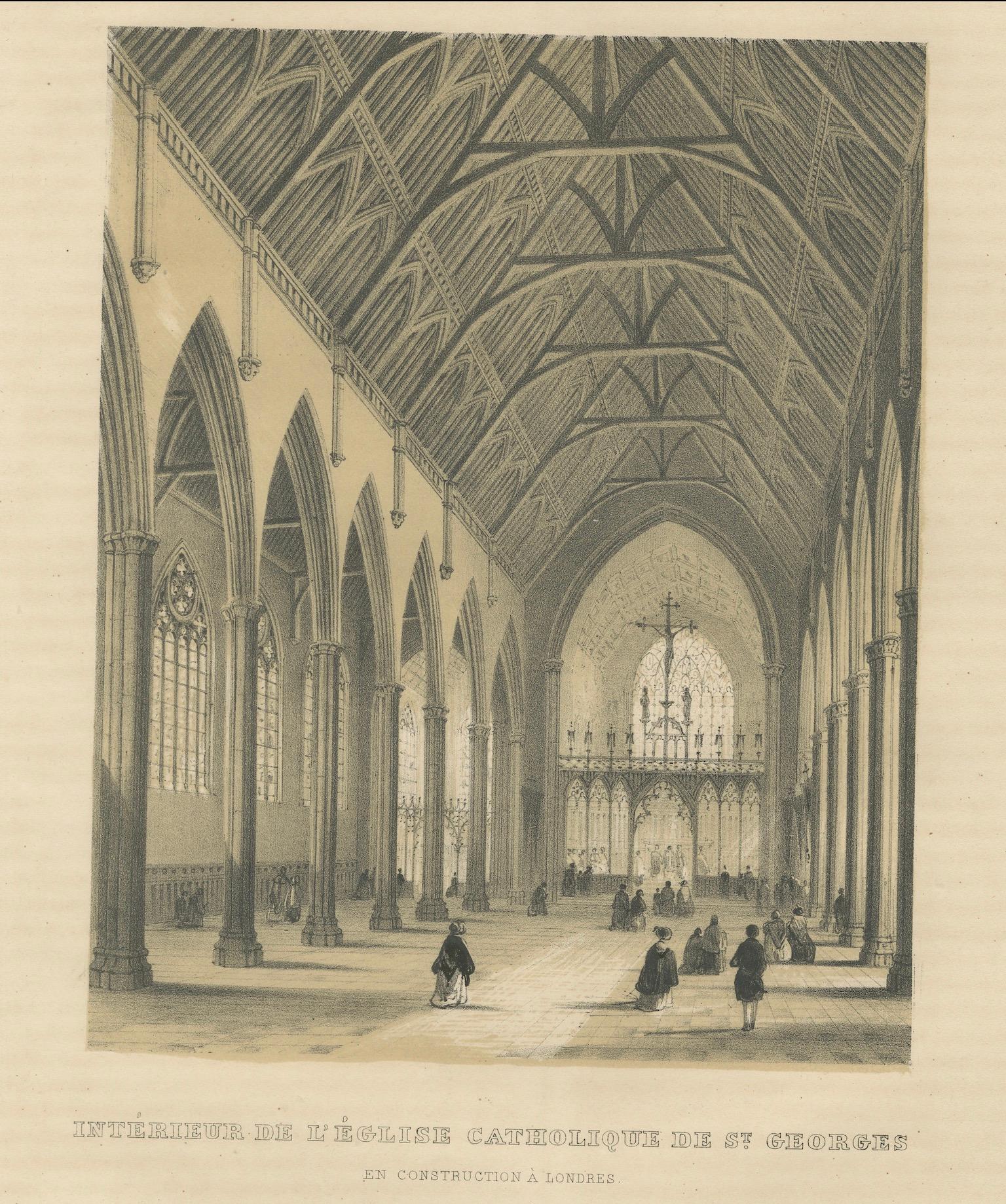 Paper Lithograph of St. George's Church Interior Under Construction in London, 1843 For Sale