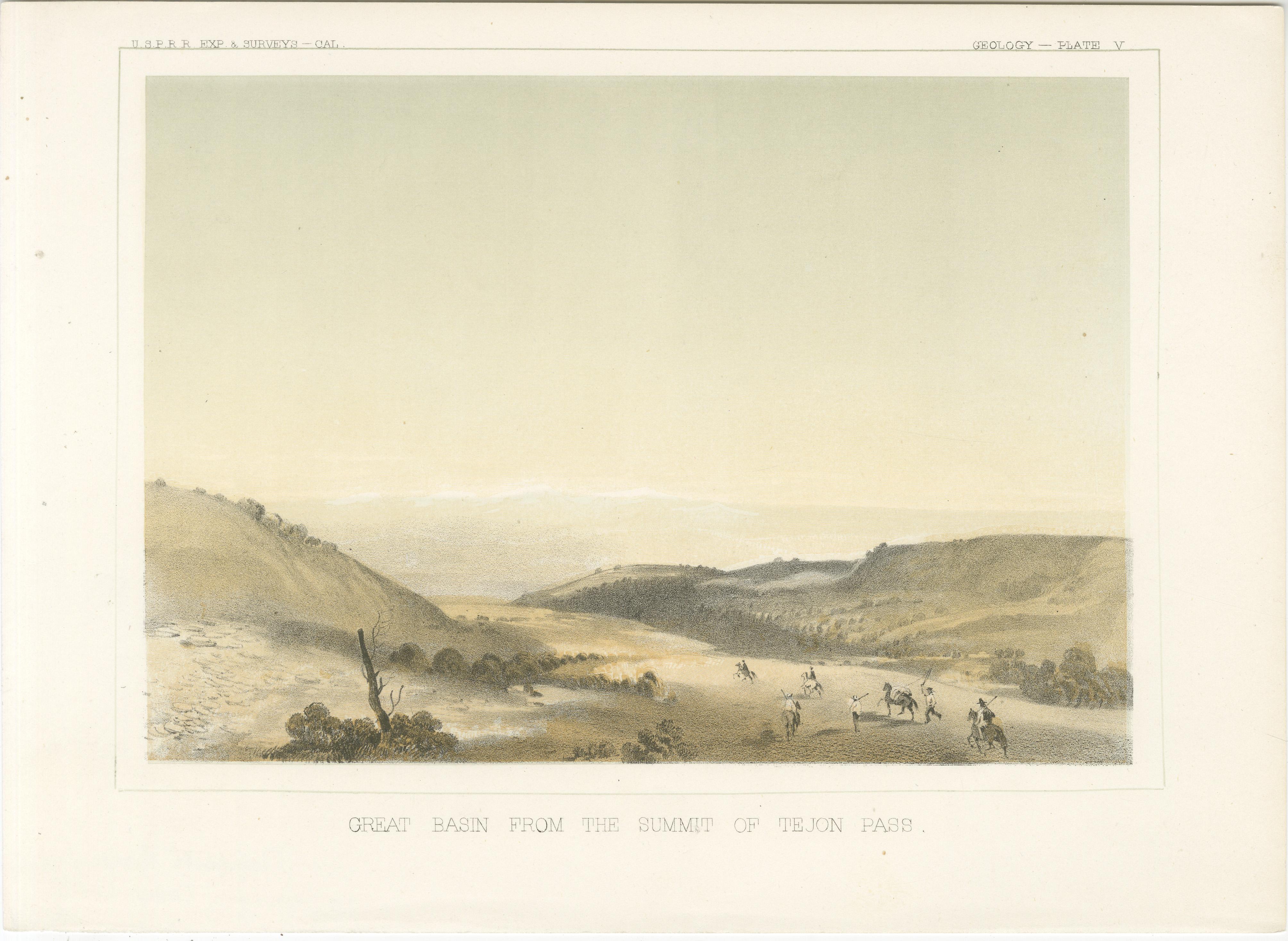 Titolo: Litografia colorata del Grande Bacino dalla cima del Passo Tejon, 1856  

Descrizione:  Questa litografia, 
