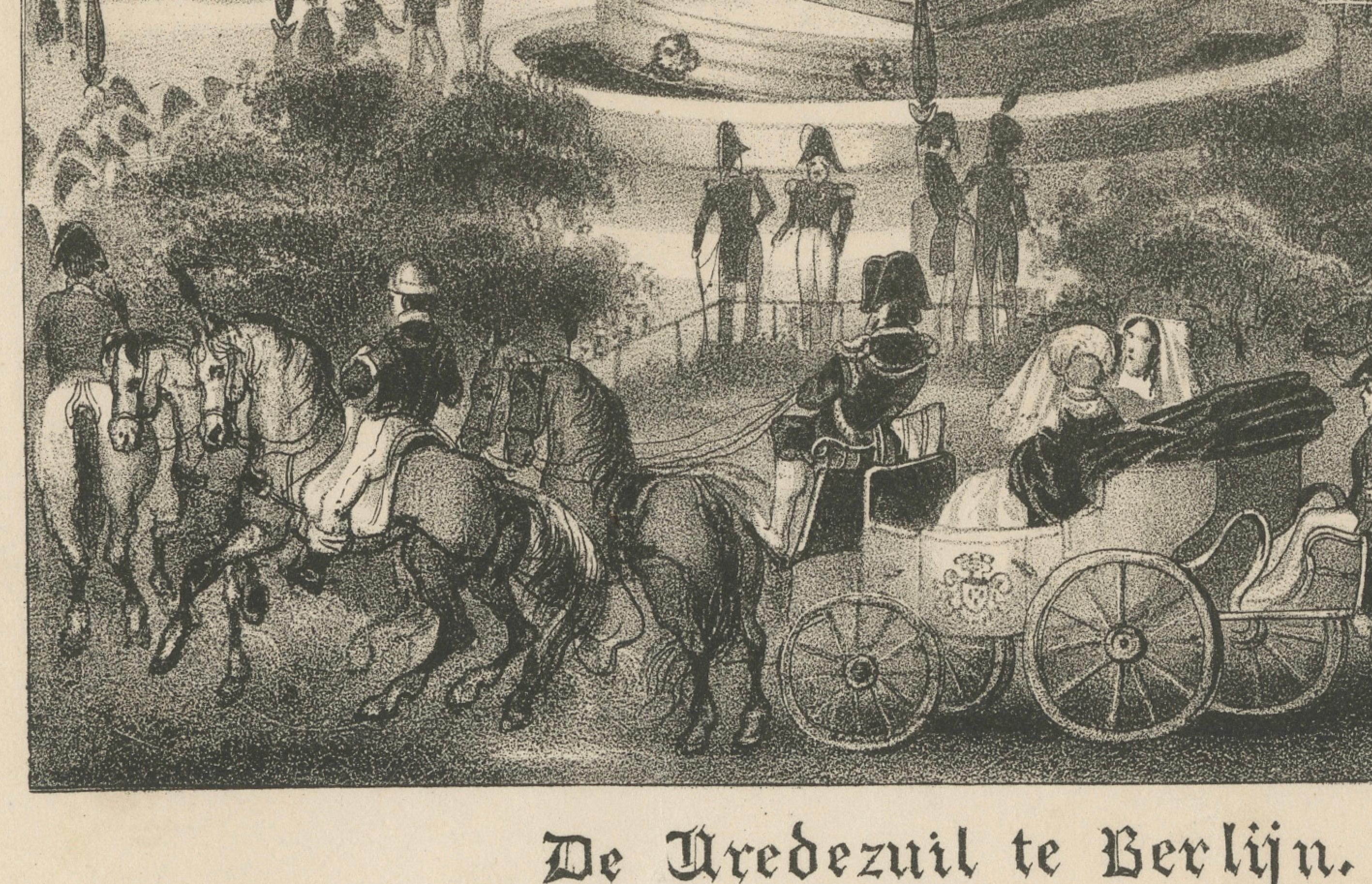 Lithograph of the Peace Column in Berlin (Belle-Alliance-Platz), ca. 1860 In Good Condition For Sale In Langweer, NL