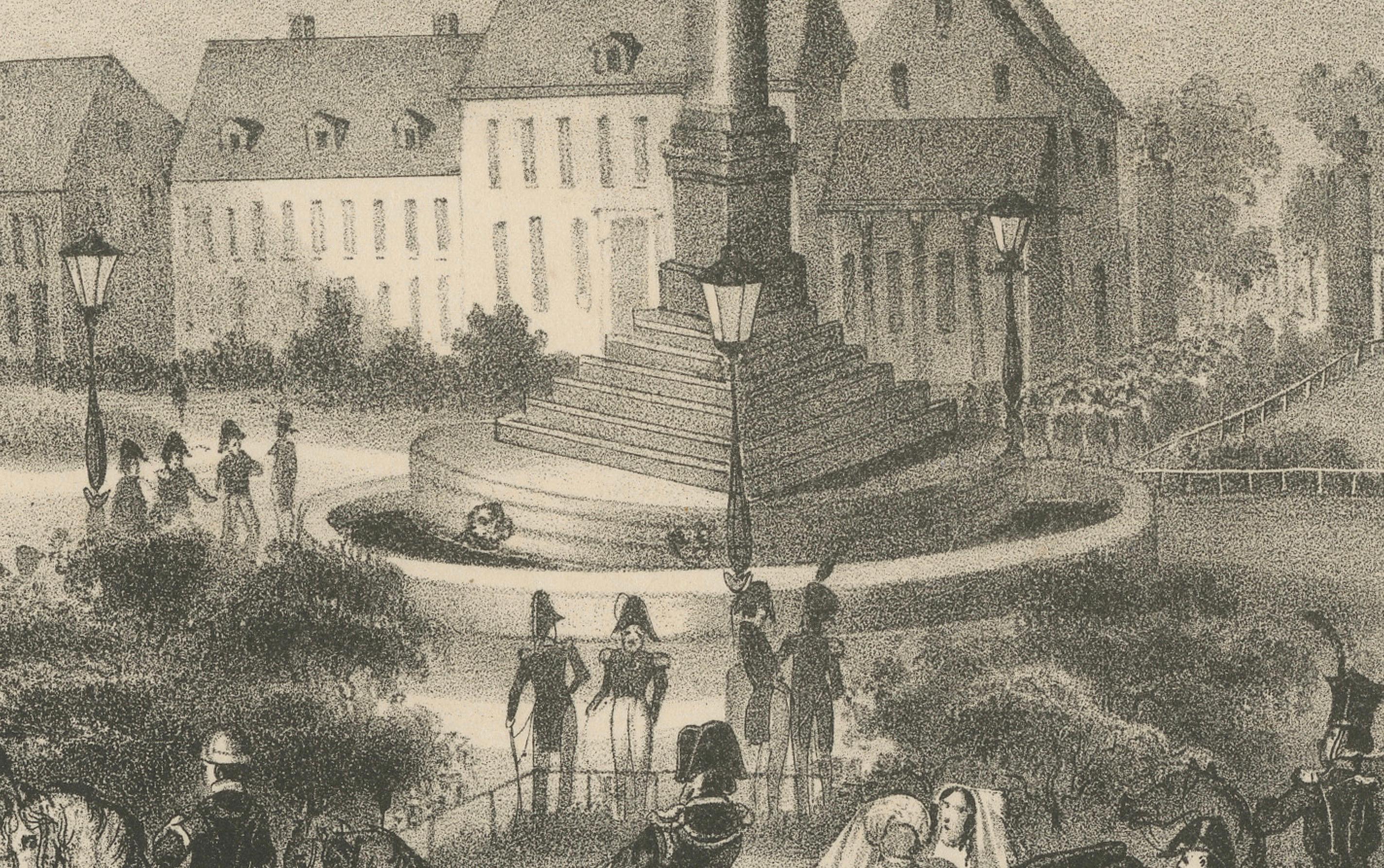 Mid-19th Century Lithograph of the Peace Column in Berlin (Belle-Alliance-Platz), ca. 1860 For Sale