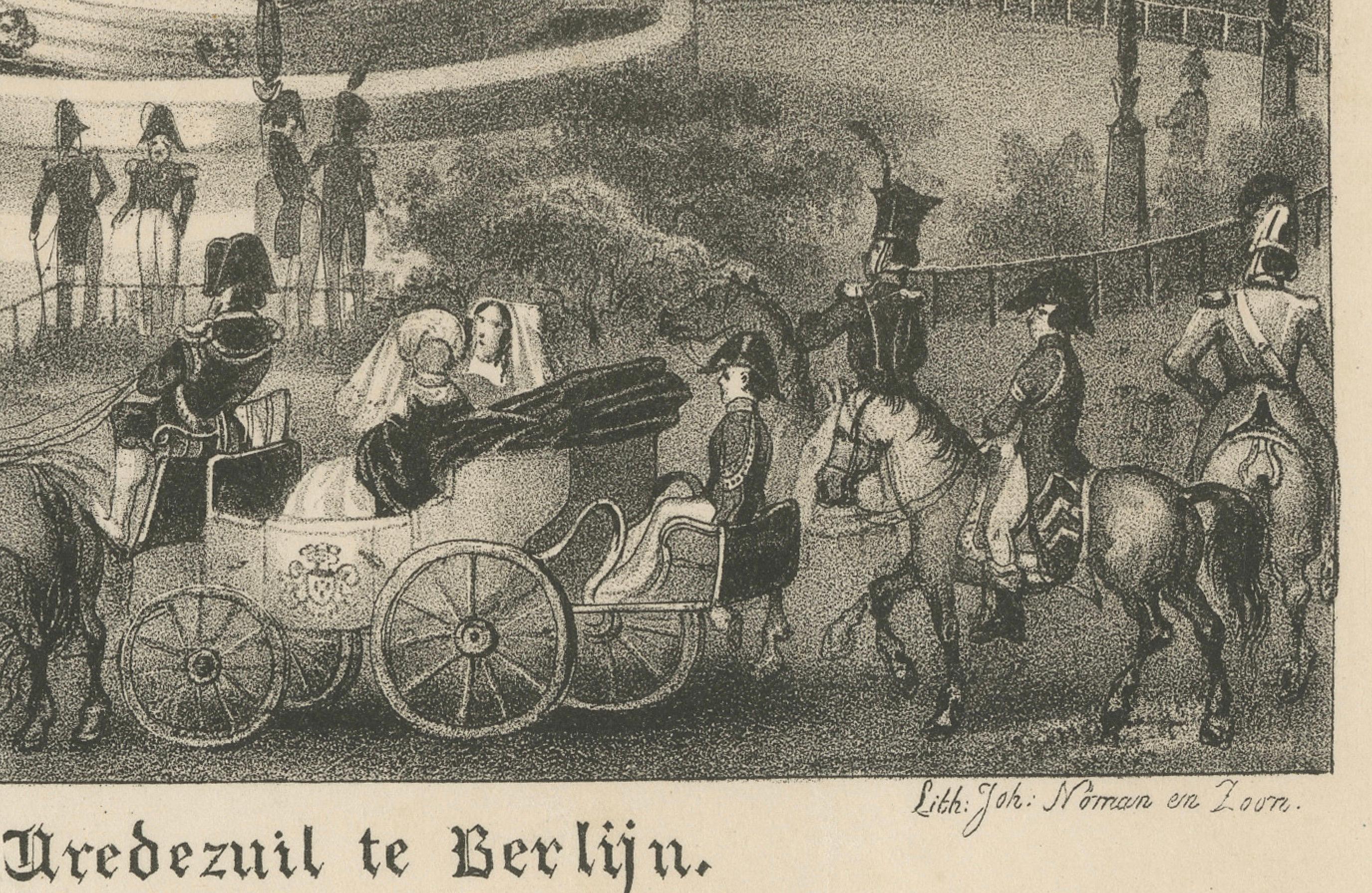 Paper Lithograph of the Peace Column in Berlin (Belle-Alliance-Platz), ca. 1860 For Sale