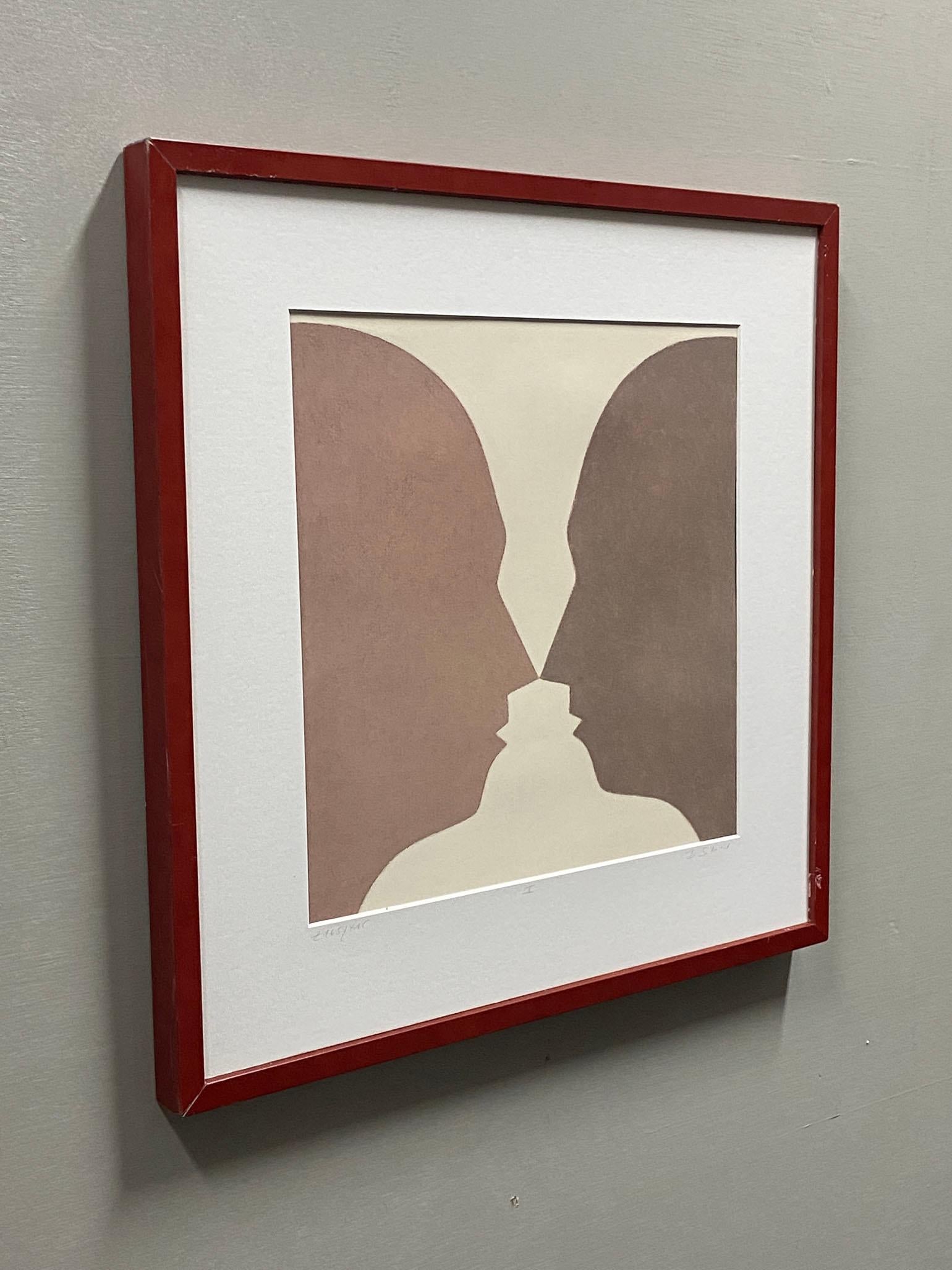 Late 20th Century Lithograph of Two Silhouette Faces by Beate Selzer For Sale
