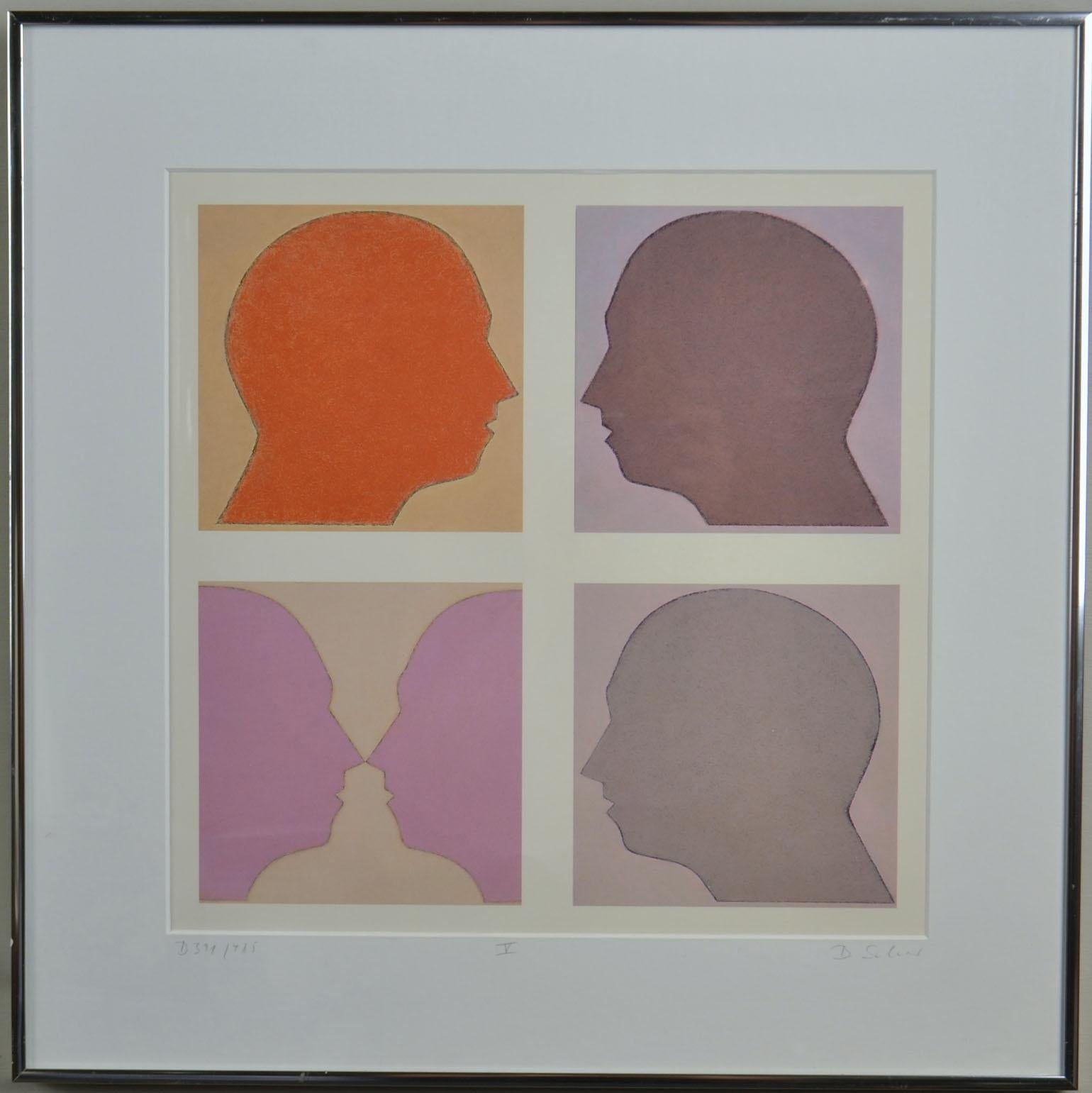 Lithograph of Two Silhouette Faces by Beate Selzer For Sale 1