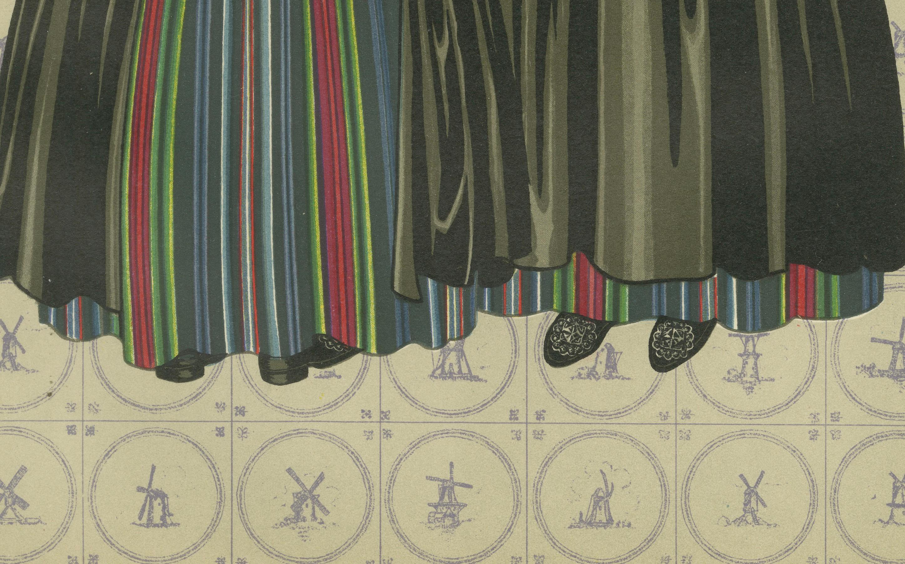 Lithographie de la tenue quotidienne des femmes de Walcheren avec bonnets et beuk, vers 1860-1890 Bon état - En vente à Langweer, NL
