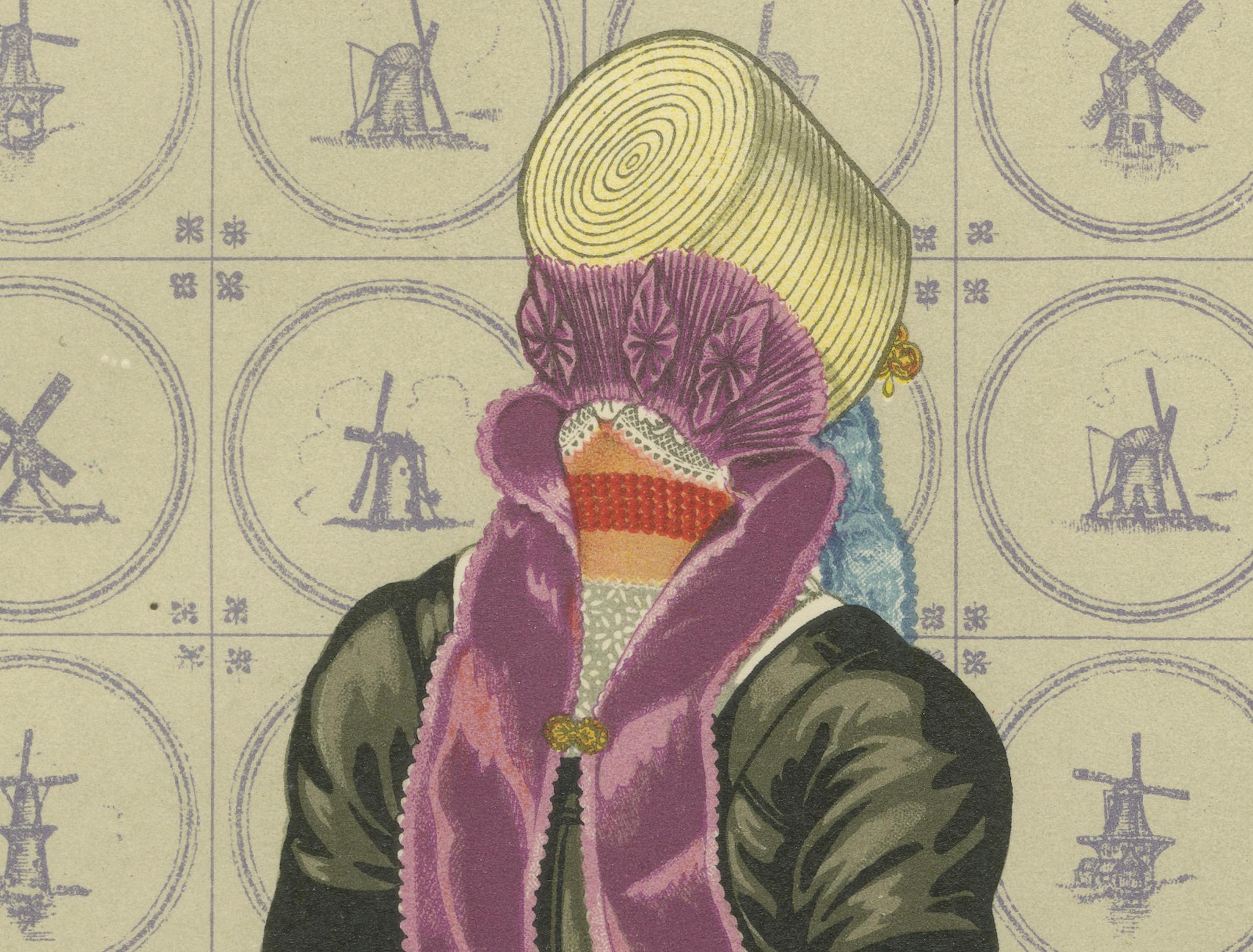 Papier Lithographie de la tenue quotidienne des femmes de Walcheren avec bonnets et beuk, vers 1860-1890 en vente