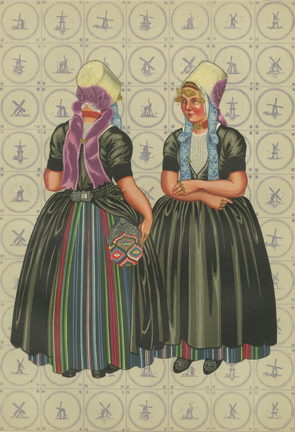 Lithographie de la tenue quotidienne des femmes de Walcheren avec bonnets et beuk, vers 1860-1890 en vente 2