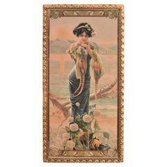 Lithograph of woman and flowers on silk (1904), by Gaspar Camps