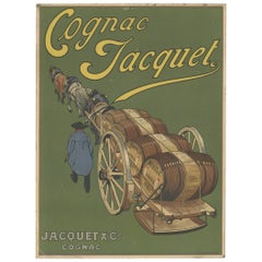 Lithographie sur carton, panneau de promotion vintage pour le jacquet de Cognac, vers les années 1950