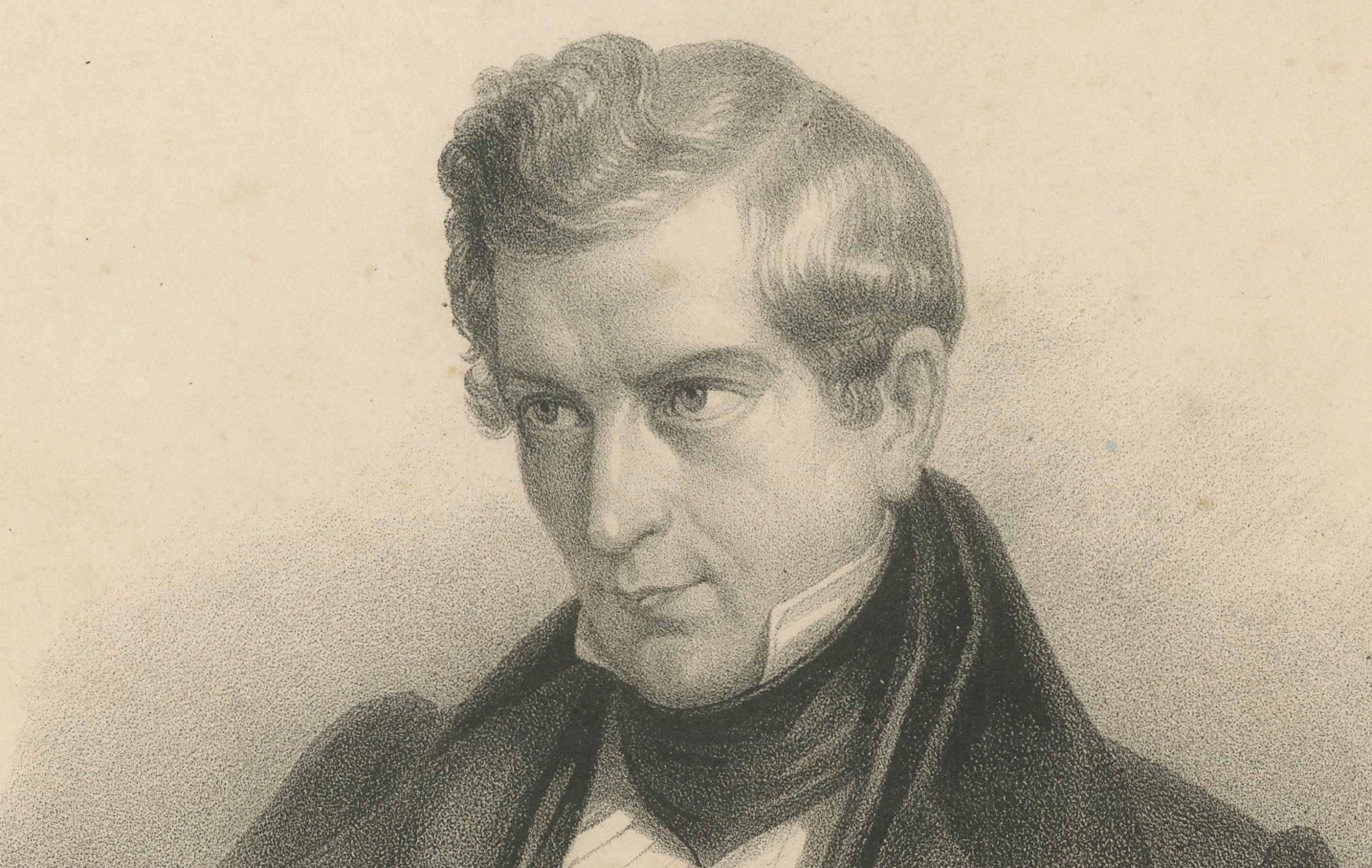 Gravé Portrait lithographique du théologien David Friedrich Strauß par Steuerwaldt, c.1860 en vente
