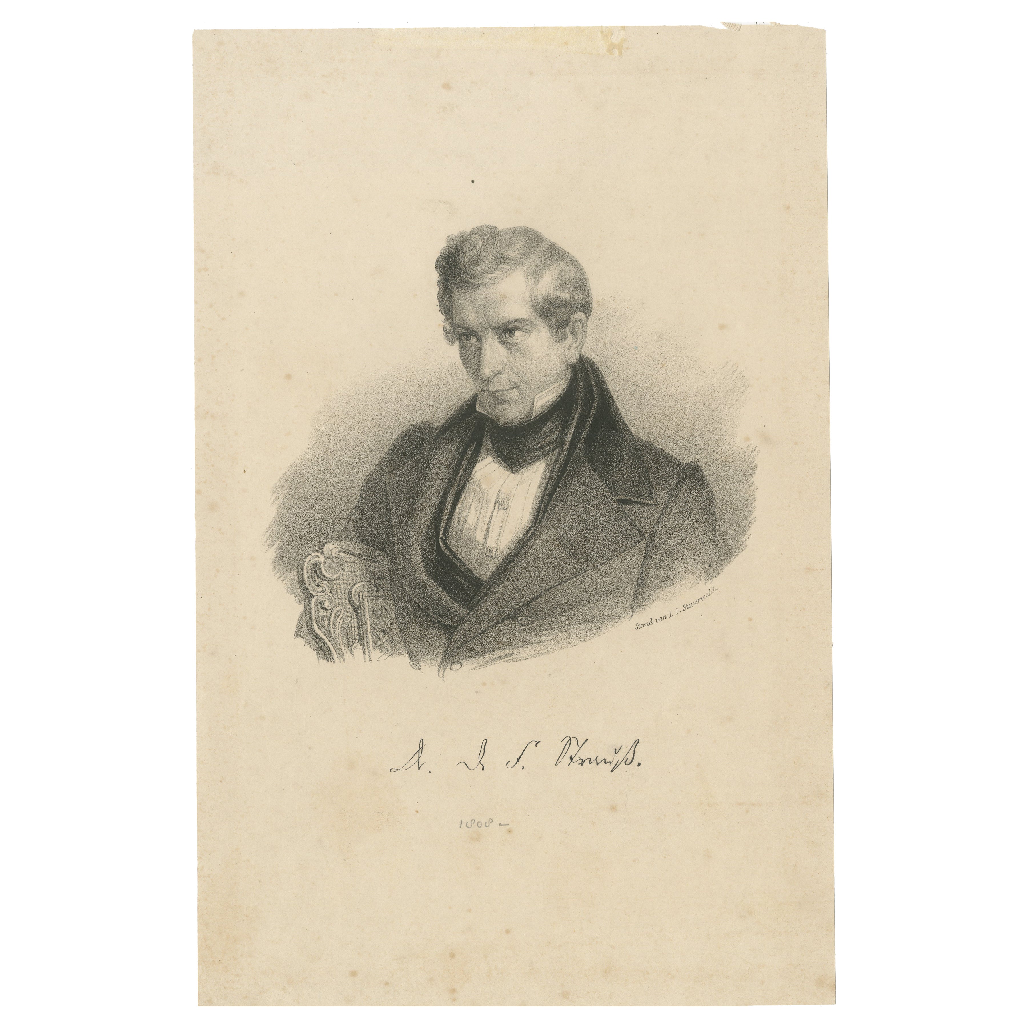 Portrait lithographique du théologien David Friedrich Strauß par Steuerwaldt, c.1860