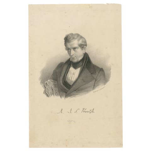 Lithograph portrait of theologian David Friedrich Strauß by Steuerwaldt, c.1860
