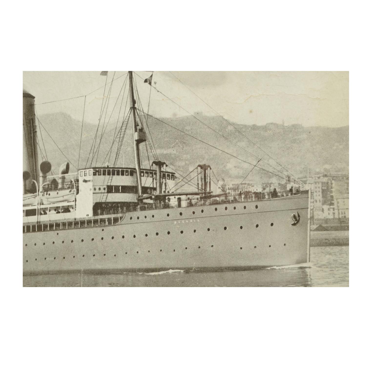 Italian 1930s Antique Nautical Print Depicting Oceania ship by Adolfo Barabino Genova  For Sale