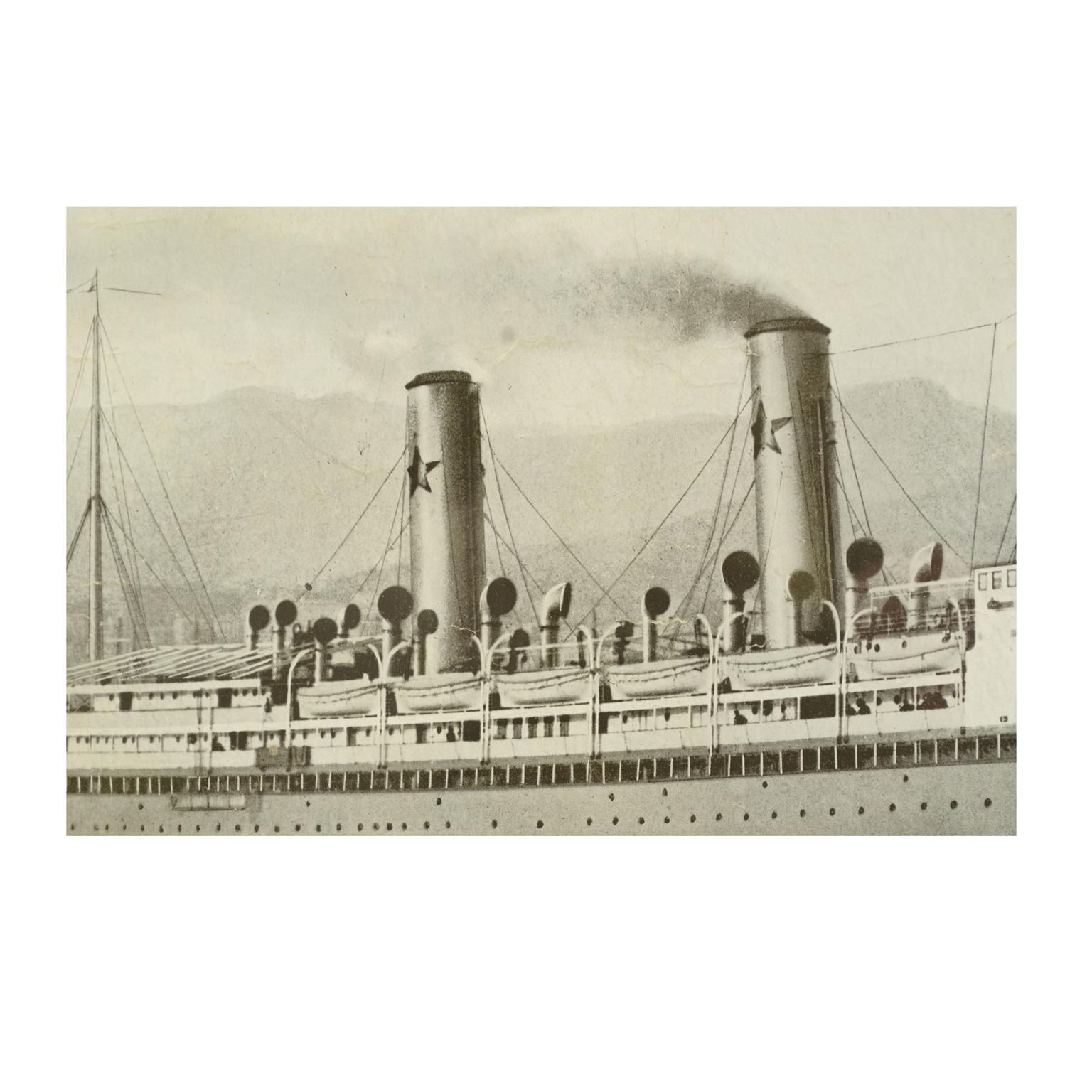 1930s Antique Nautical Print Depicting Oceania ship by Adolfo Barabino Genova  In Good Condition For Sale In Milan, IT