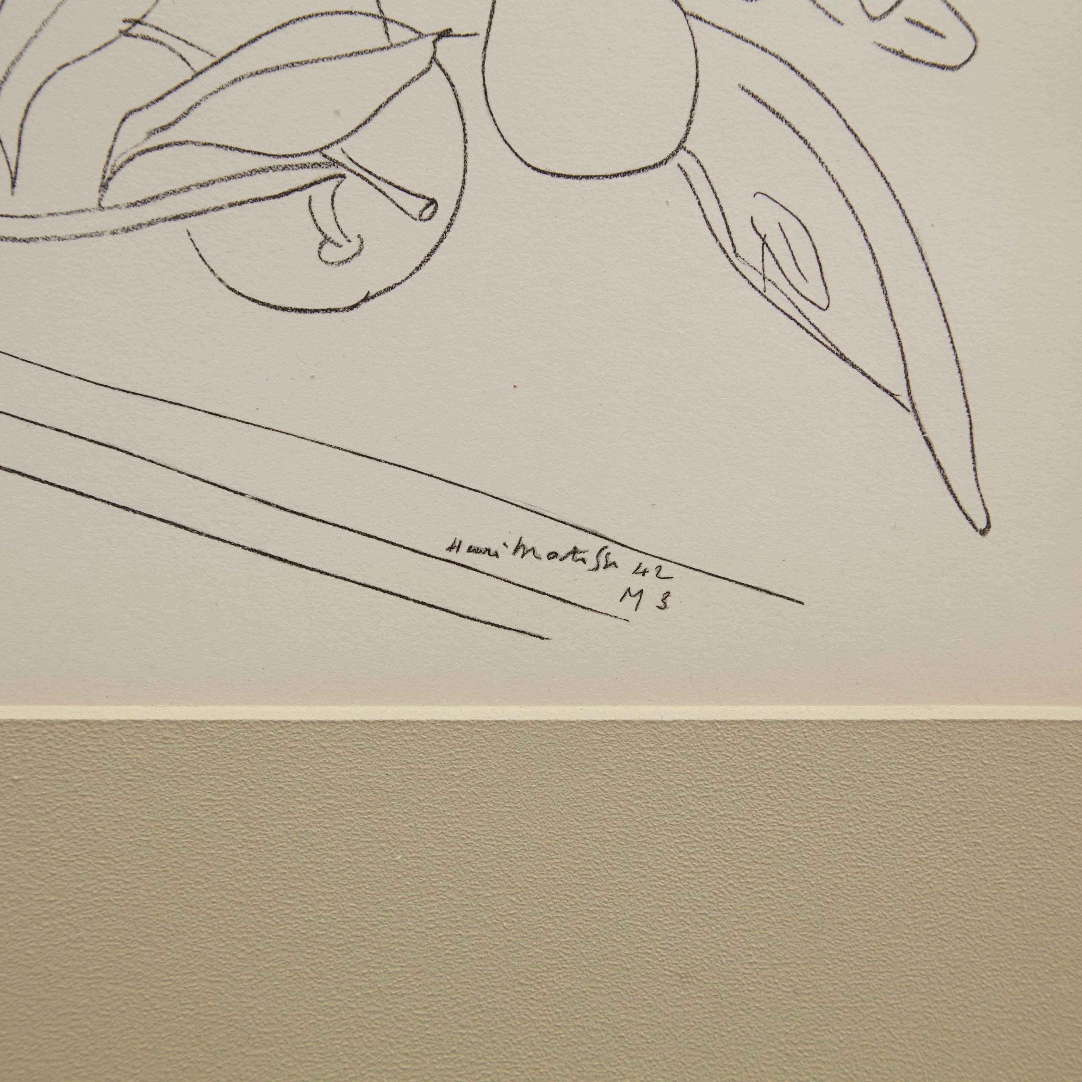 Mid-Century moderno Riproduzione litografica di un disegno di Henri Matisse (after) Henri Matisse