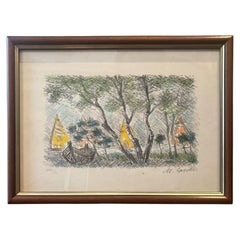 Lithographie "Sails" de Michele Cascella 1960s