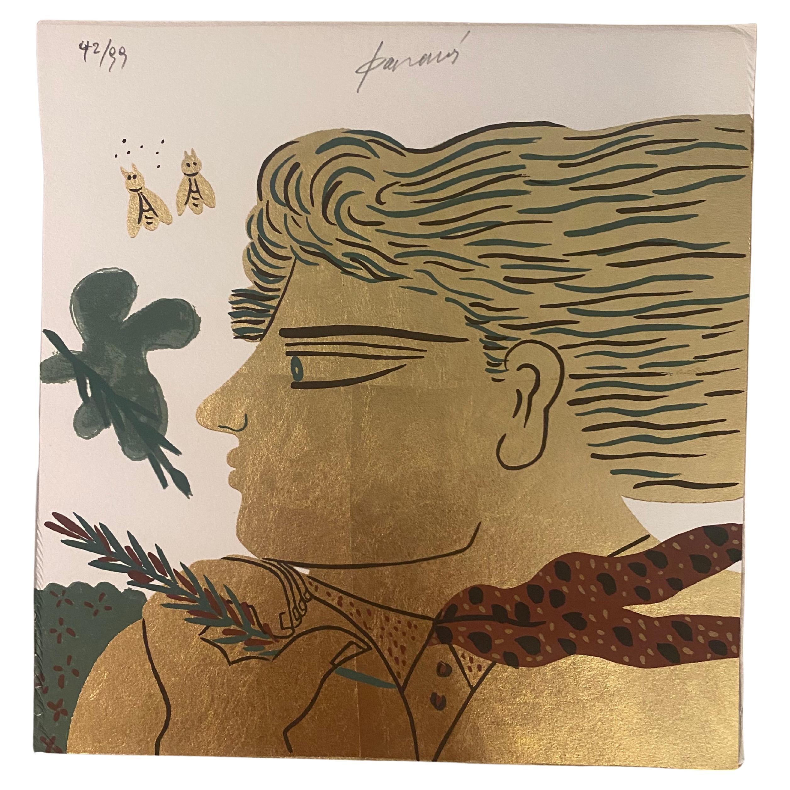 Lithographie "Die Bienen" von Alekos Fassianos, Kunstserigraphie mit Golddetails, 2002 im Angebot