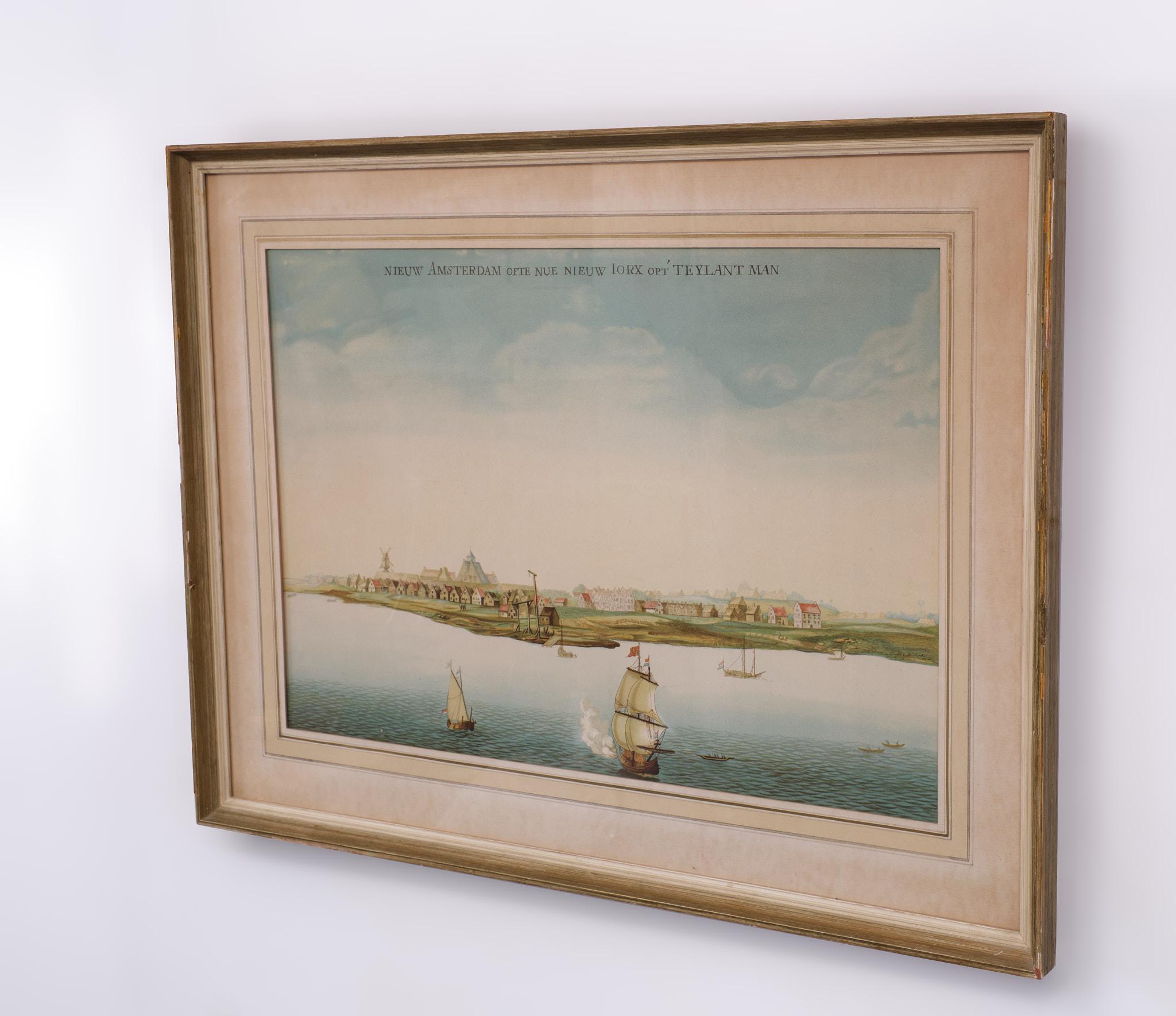 American Colonial Lithograph View on  Nieuw Amsterdam  J . Vingboons 1660s  For Sale