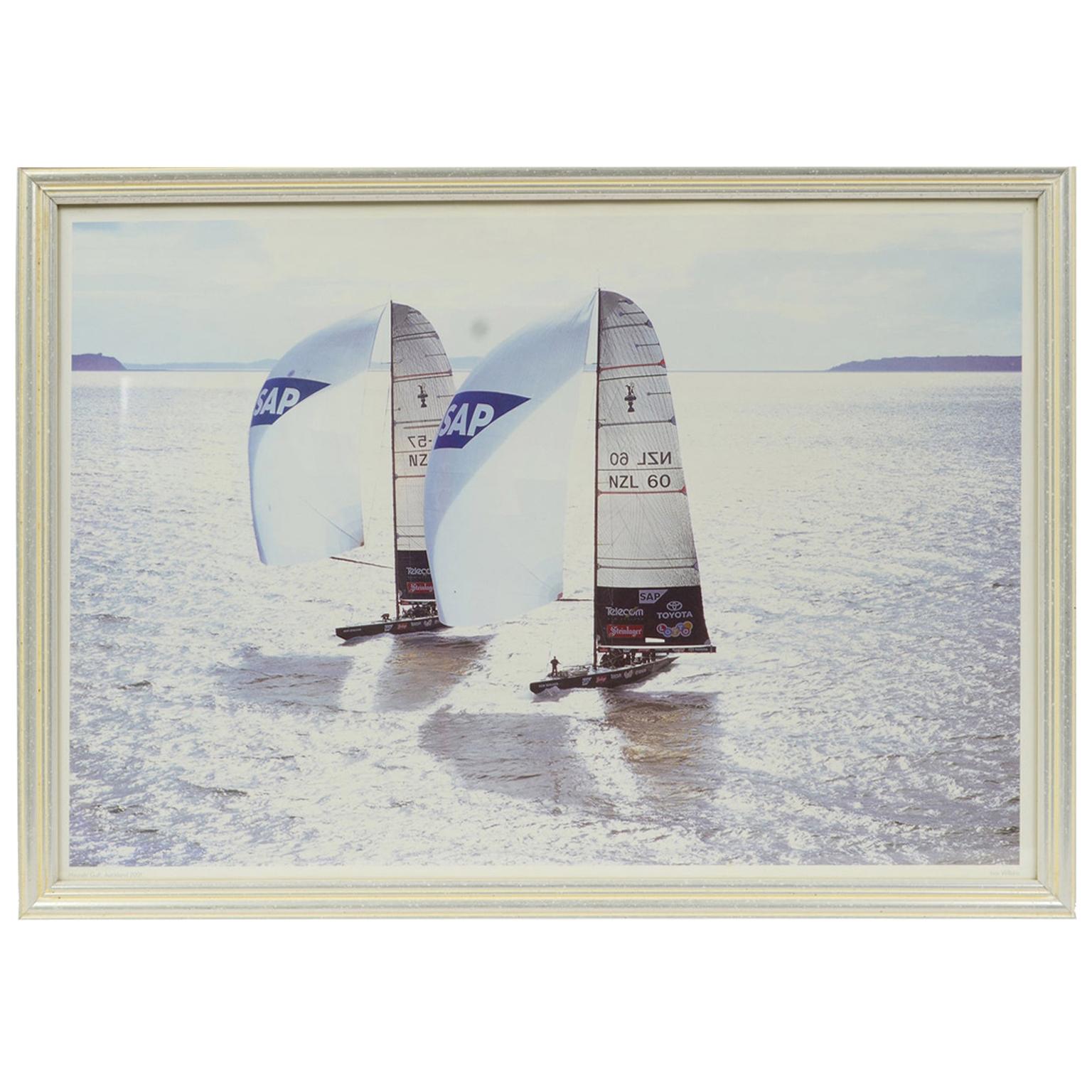 Lithograph with Frame of a Photo by Ivor Wilkins of 2001 Hauraki Gulf, Auckland