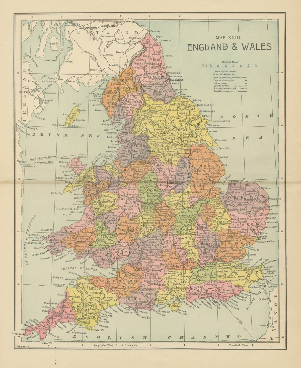 Lithographed Antique Map of England and Wales