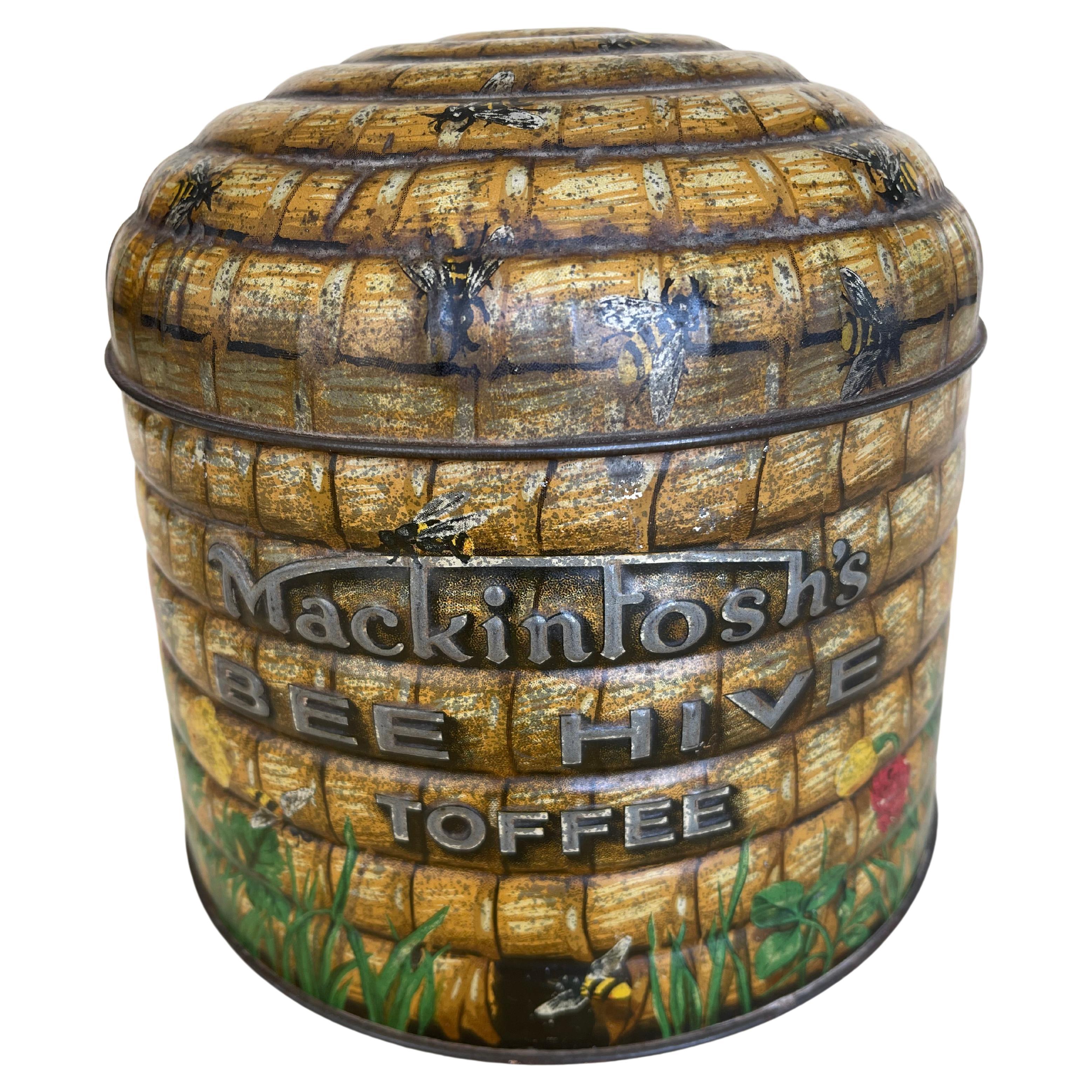 Lithographed Tin Canister, Mackintosh Bee Hive Toffee, English ca. 1920's