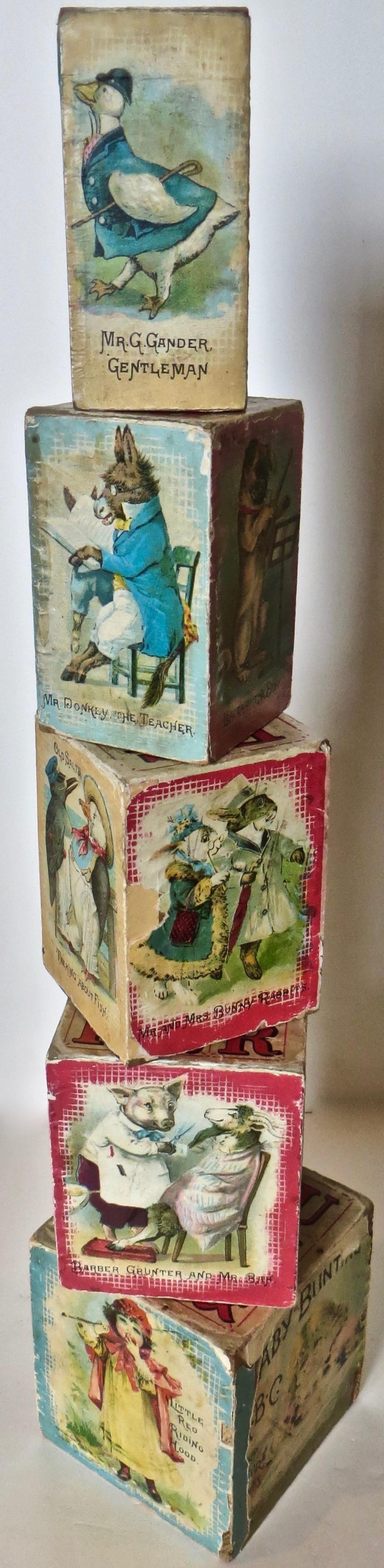 Lithographed Victorian Alphabet Nesting Blocks by McLoughlin American circa 1890 1