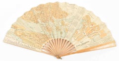 Lithographic Plan of Stockholm Printed on a Fan with Swedish Scenes on Reverse