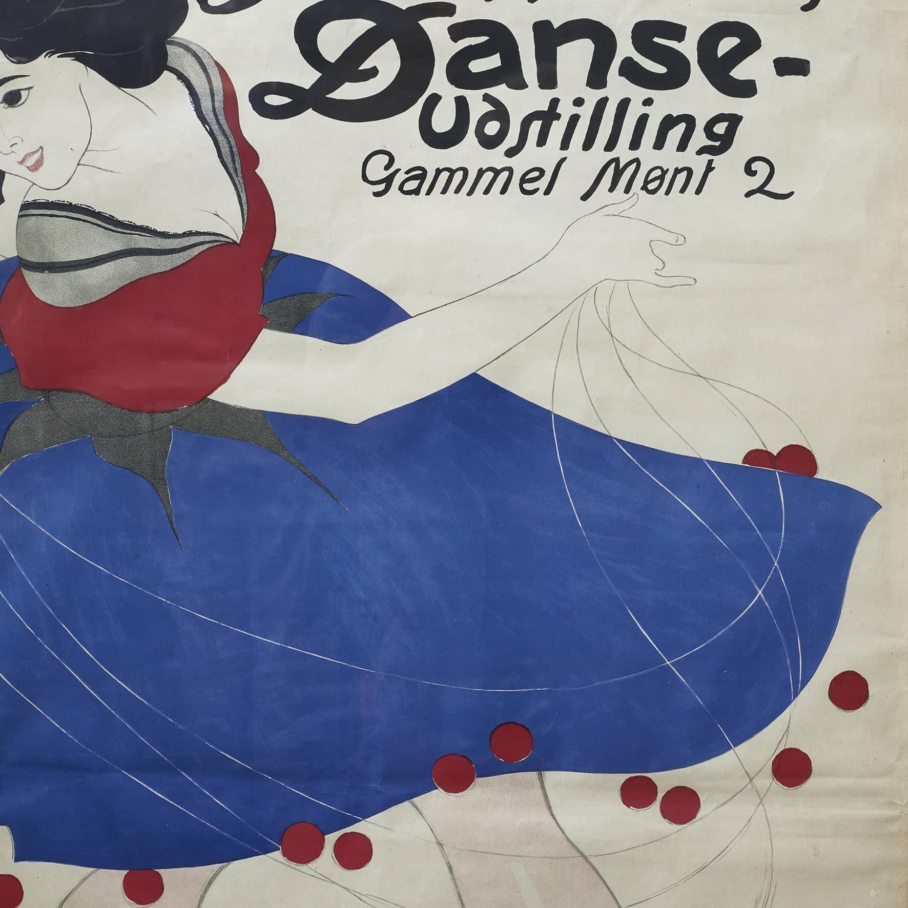 Polychromed Lithographic Poster, Dance Exhibition by The Danish Association Of Journalists