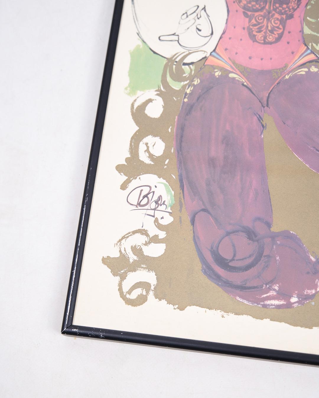 Lithographic print signed by Bjørn Wiinblad. Framed in a black frame with a characteristic decorative motif.

— Artist: Bjørn Wiinblad
— Type: Lithographic print (signed)
— Frame: Black frame
— Material: Print
— Dimensions: H: 61.5 cm, W: 43 cm, D: