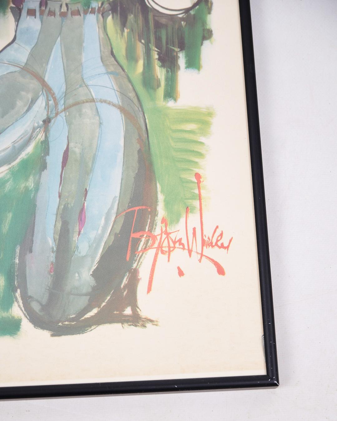 Von Bjørn Wiinblad signierter Lithografie-Druck. Gerahmt in schwarz. Klassische dänische Kunst in einem dekorativen Stil.

- Künstler: Bjørn Wiinblad
- Art: Lithographischer Druck (signiert)
- Rahmen: Schwarzer Holzrahmen
- Abmessungen: H: 61,5 cm,