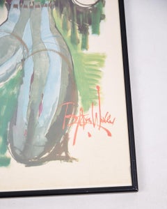 Lithographic Print In Black Frame Signed By Bjørn Wiinblad