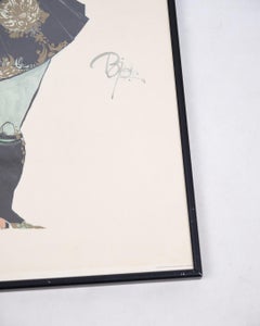 Lithographic Print In Black Frame Signed By Bjørn Wiinblad