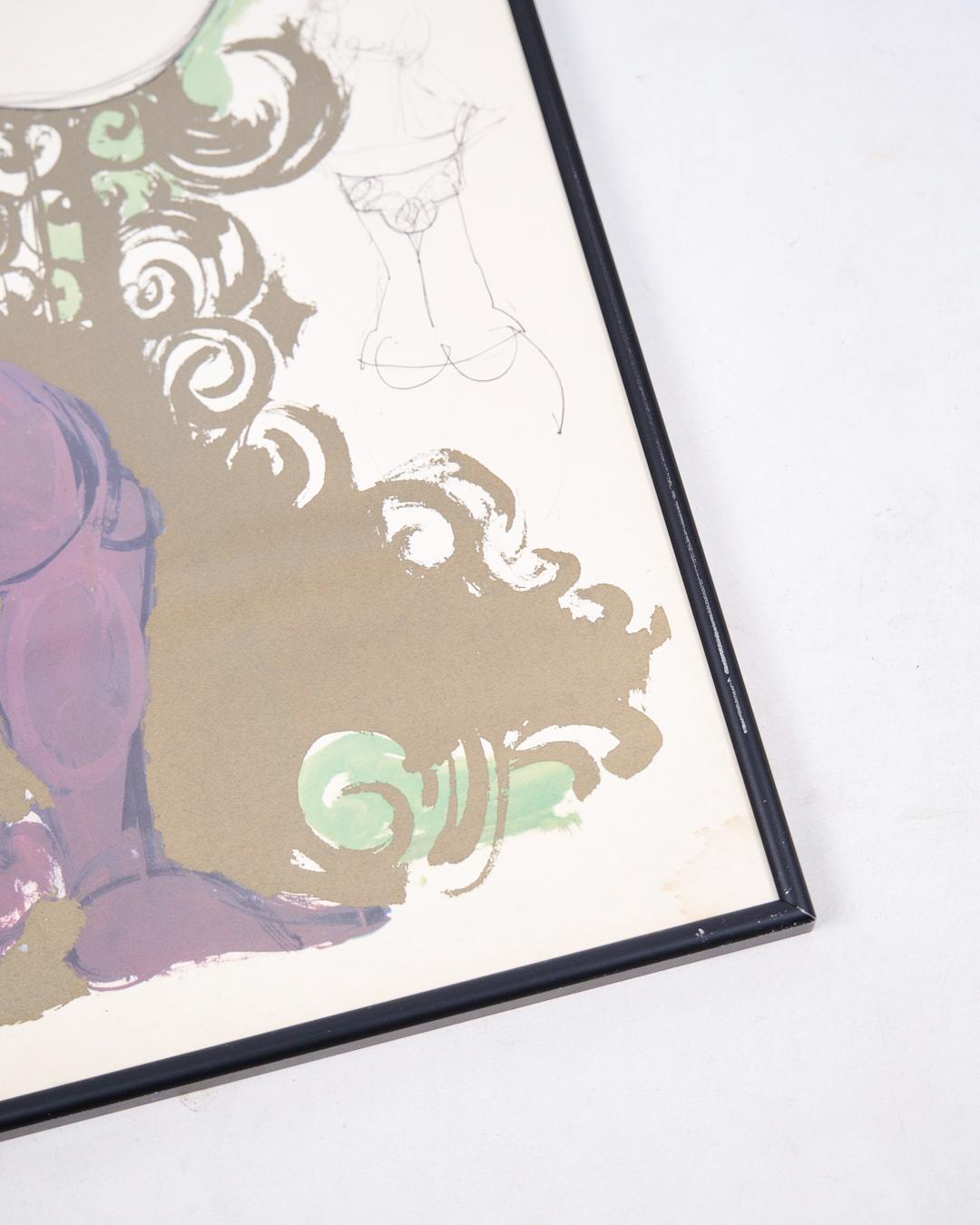 Lithographic Print In Black Frame Signed By Bjørn Wiinblad (Moderne der Mitte des Jahrhunderts) im Angebot