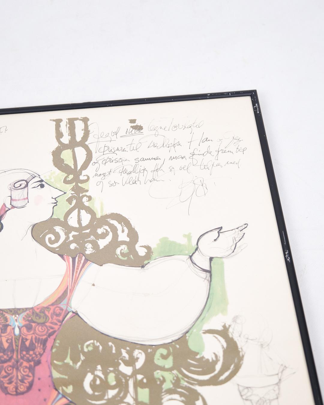 Lithographic Print In Black Frame Signed By Bjørn Wiinblad (Dänisch) im Angebot