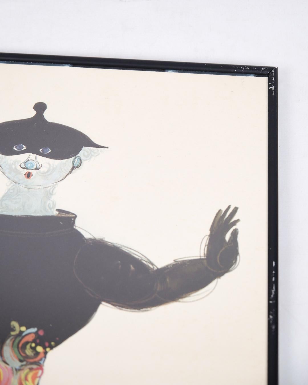 Lithographiedruck in schwarzem Rahmen, signiert von Bjørn Wiinblad (Dänisch) im Angebot