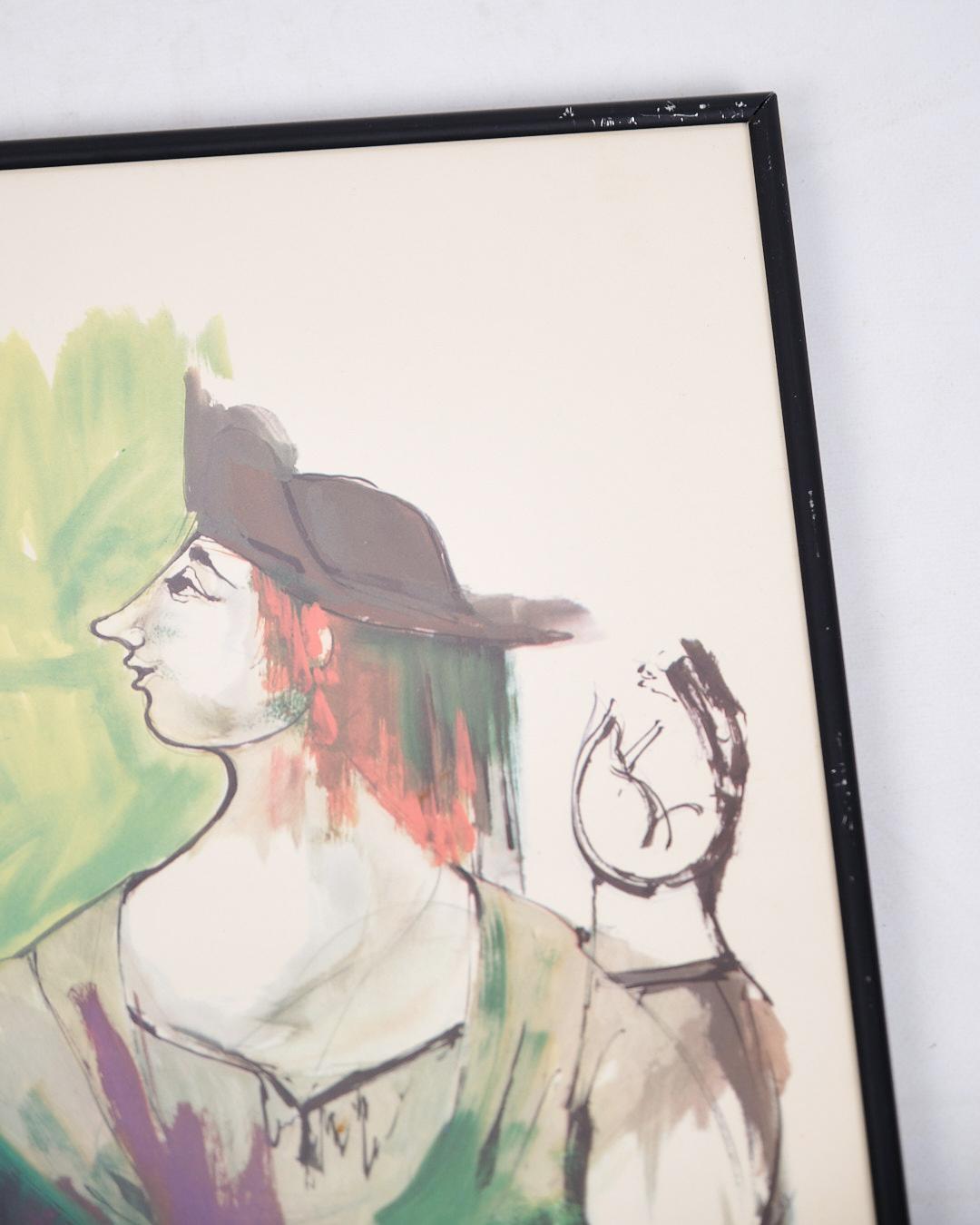 Lithographiedruck in schwarzem Rahmen, signiert von Bjørn Wiinblad (Dänisch) im Angebot