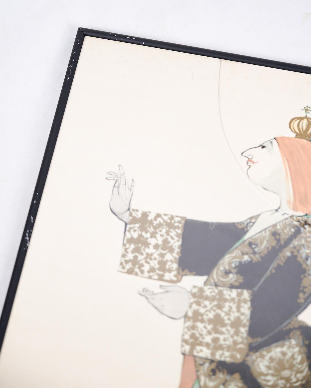 Lithographiedruck in schwarzem Rahmen, signiert von Bjørn Wiinblad (Dänisch) im Angebot