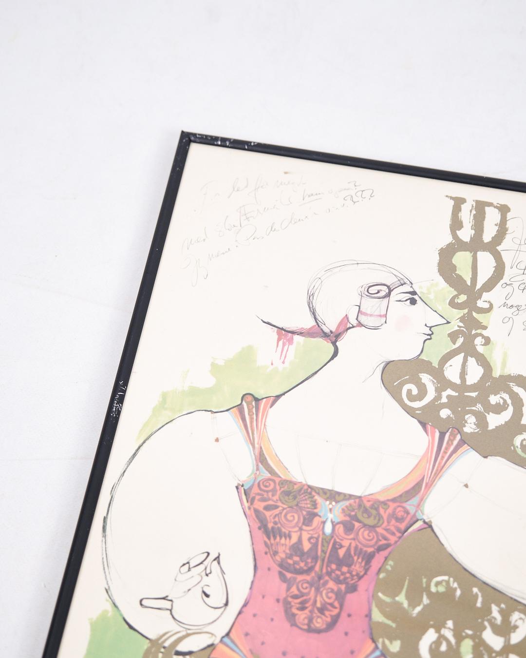 Lithographic Print In Black Frame Signed By Bjørn Wiinblad im Zustand „Gut“ im Angebot in Lejre, DK